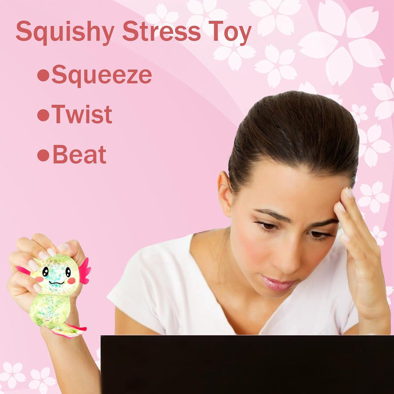 Sezua Squishy Fidget Stress Ball - Taba Squishies Squeeze Sensory Axolotl Toys, Axolotl Squishy Sugar Stress Ball Toys for Adults Kid, Glitter Salamander Gift for Party Birthday Christmas