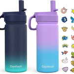 Gonfoam 16oz Kids Stainless Steel Insulated Water Bottle, 2 Pack | DIY Stickers, BPA-free, Leak-proof, Sturdy, Keeps Cold 24h, Easy to Carry, Easy to Clean, Back to School, Gifts