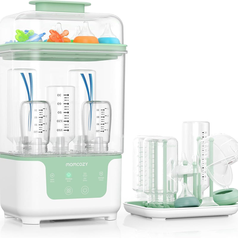 Momcozy New Modular Nesting 4 in 1 Compact Bottle Sterilizer and Dryer | Space-Saving Design, 6 Bottles Capacity, for Breast Pump Parts & Newborn Essentials, Drying Rack Included, for New Parents