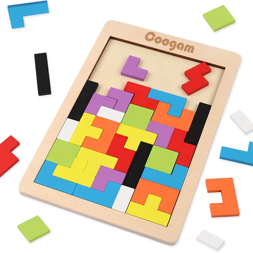 Coogam Wooden Blocks Puzzle Brain Teasers Toy for Kids, Montessori Educational Gift, 40 Pcs