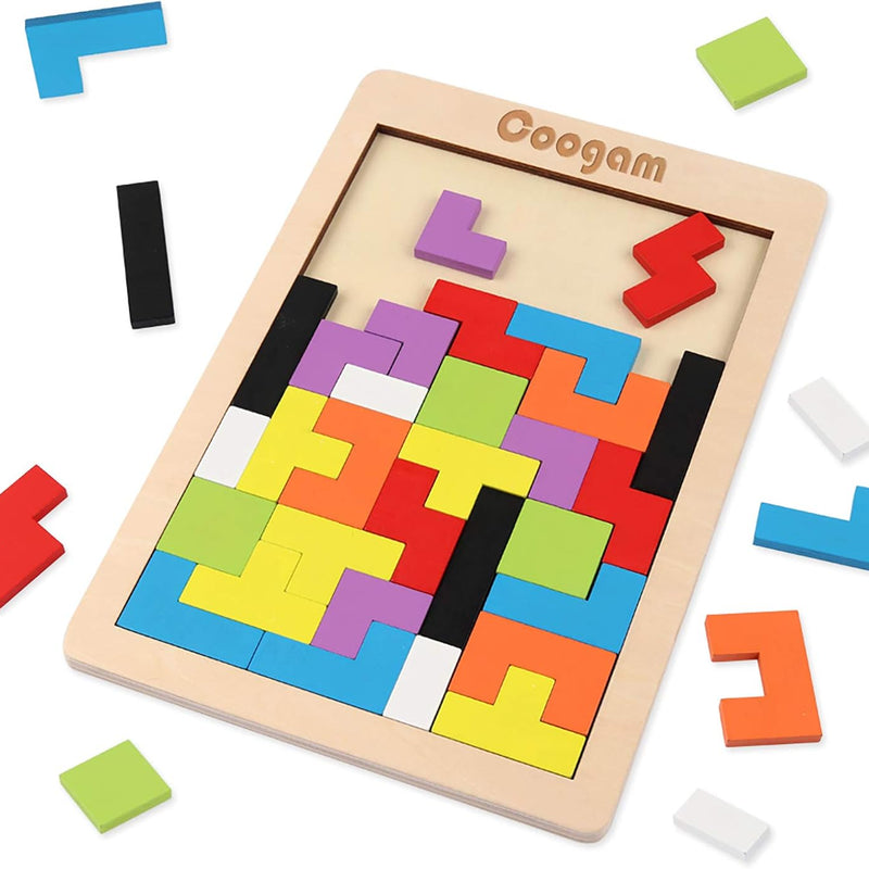 Coogam Wooden Blocks Puzzle Brain Teasers Toy for Kids, Montessori Educational Gift, 40 Pcs