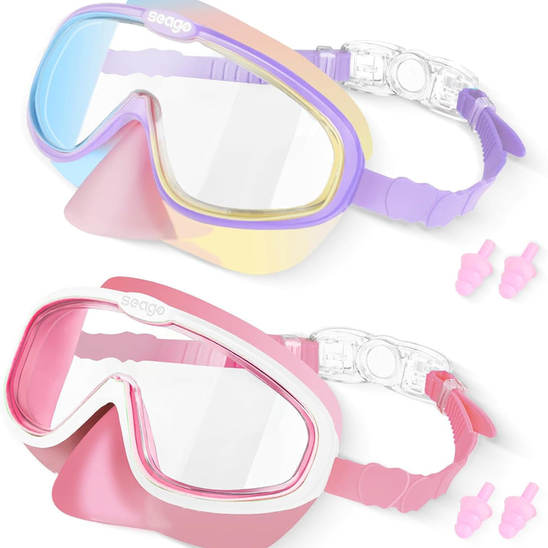Seago Kids Swim Goggles 2 Pack for 3-12, Anti-Fog Clear View,Toddler Goggles with Nose Cover Swimming Goggles