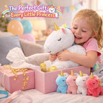 kmuysl unicorn mommy plush toys for girls ages 0-8, soft fabric, 4 baby unicorns, gift box