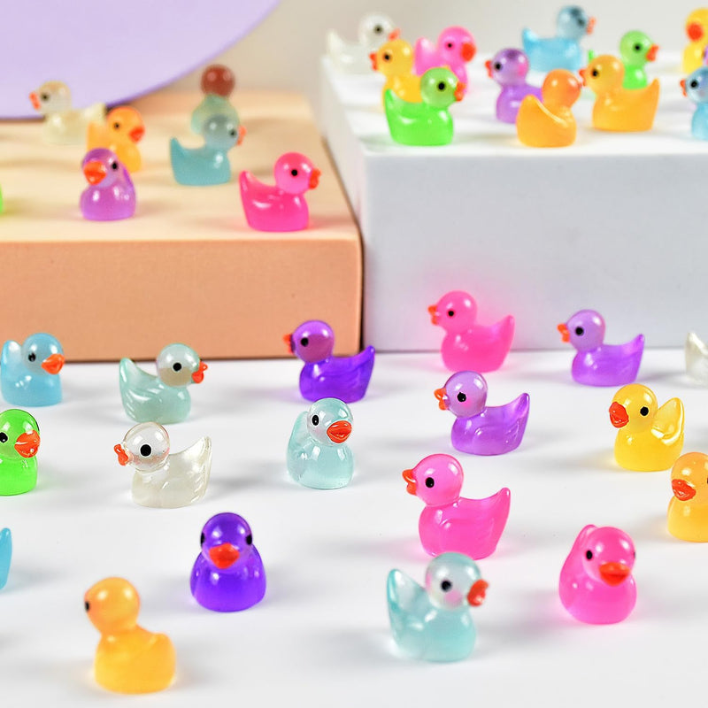 Mini Ducks 120Pcs Luminous Mini Resin Ducks Glow in The Dark, Tiny Animals Bulk to Hide, Miniature Ducks Figures for Garden Aquarium DIY Crafts Party Favors Hide & Seek Toys