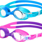 Kids Swim Goggles 2 Pack, Anti Fog No Leak Swimming Goggles for Boys Girls Ages 6-14, Wide View Swim Goggles Kids