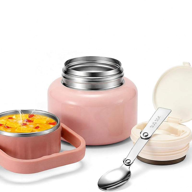 Kids Thermo Food Jar for Hot Food, 15.2 oz Vacuum Insulated Hot & Cold Lunch Container with 316 Stainless Steel Interior, Wide Mouth Soup Jar for School (Pink)