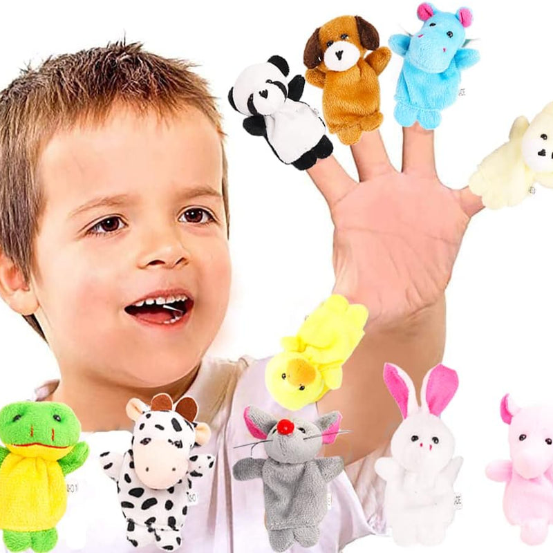 10-Piece Soft Plush Animal Finger Puppet Set for Kids | Durable Velvet Cloth Mini Figures Assortment for Boys & Girls, Educational Play, Party Favors, and Storytime Fun.
