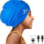 Kids Extra Large Swim Cap for Long Hair, Waterproof Silicone Swimming Caps for Boys Girls Children Youth Teen, Large Swim Hat for Long Thick Curly Hair & Dreadlocks Braids Weaves Afro Hair