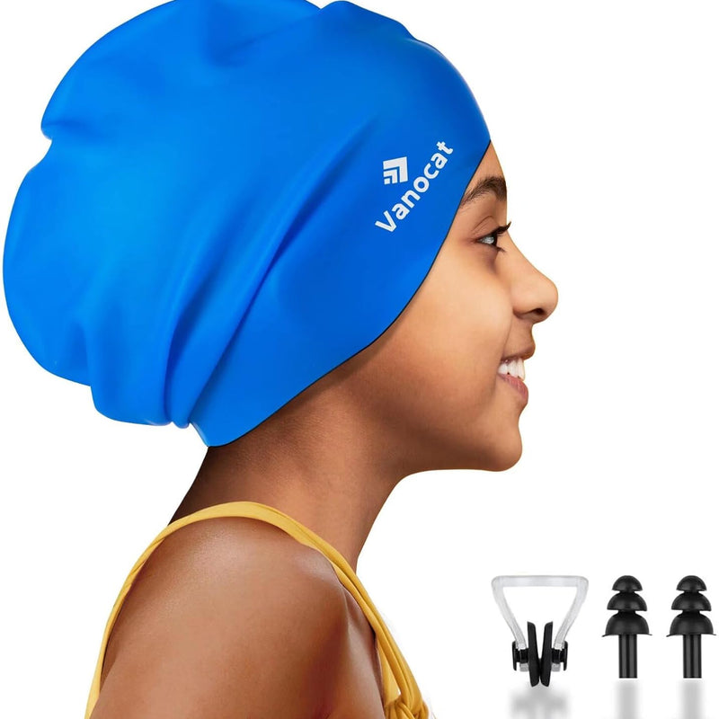 Kids Extra Large Swim Cap for Long Hair, Waterproof Silicone Swimming Caps for Boys Girls Children Youth Teen, Large Swim Hat for Long Thick Curly Hair & Dreadlocks Braids Weaves Afro Hair