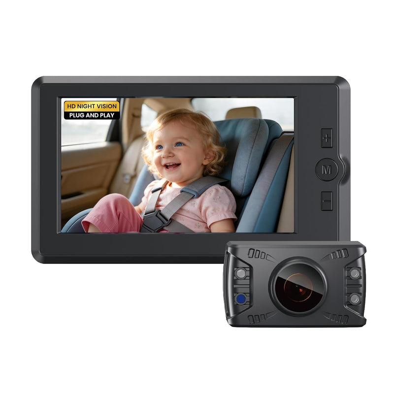 GROWNSY Baby Car Camera with Night Vision, 4.3 Inch HD Display | Baby Car Monitor with Wide Clear View, Rear Facing to Observe Baby, 360° Adjustable, Auto IR Night Vision