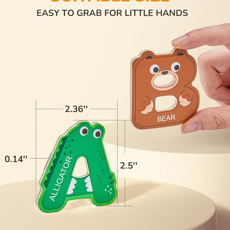 joycat wooden thick alphabet magnets for toddlers, large size cute animal colorful abc magnetic letters