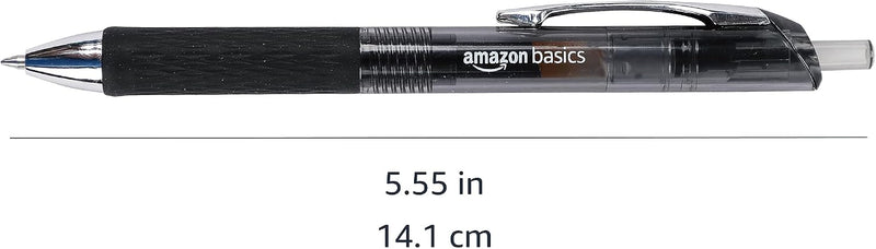 Amazon Basics Retractable Gel Pens, Fine Point 0.7mm, Smooth Writing, Black, No Smudge, School and Office Supplies, 12-Pack