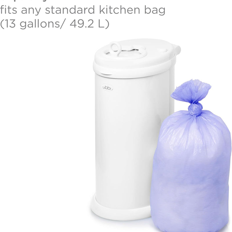 Ubbi Diaper Pail Plastic Bags, 13-Gallon Capacity, 3 Pack, 75 Count | Disposable Baby Waste Bags, Made from 50% Recycled Material, Each Bag Holds Up To 50 Newborn Diapers