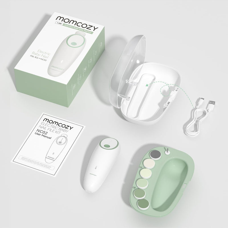 Momcozy Baby Nail File Electric, Gentle Night Light Baby Nail Trimmer | Lowest 3500RPM Safe Baby Nail File,7 Grinding Pads Replacement, Suitable for Whole Family,Newborn Essentials Must-haves,Green