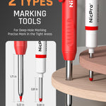 Nicpro 2 Pack CP1000 Carpenter Pencil with Sharpener, Mechanical Carpenter Pencils with 26 Refills, Deep Hole Long Nib Marker Pens for Construction, Heavy Duty Woodworking Pencil for Architect Marking