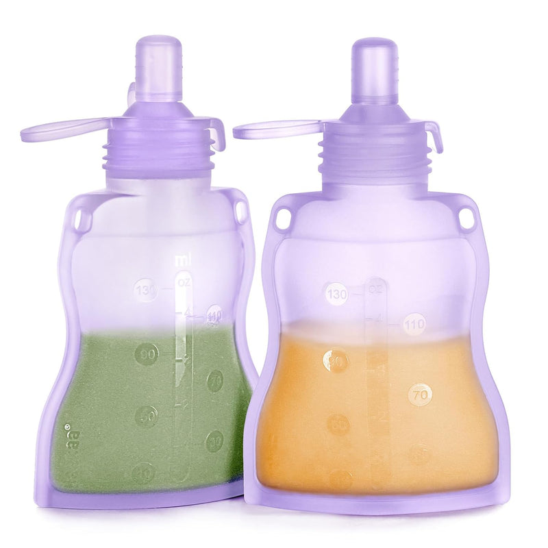 haakaa Yummy Pouch Reusable Baby Food Pouch, Reusable Pouches for Toddlers Kids Squeezable Pouch, Washable Freezer - Make Homemade Organic Food for Babies/Toddlers, 4oz, 2 Pack,6m+(Pea Green)