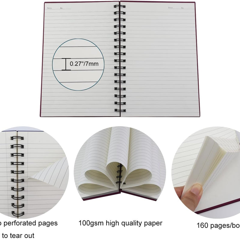 Spiral Notebook Journal,4 Pack A5 Hardcover Spiral Notebooks,5.7" x 8.5",160 Pages,100gsm Paper,College Ruled Journals for Study and Notes (Red, Green,Blue,Grey)