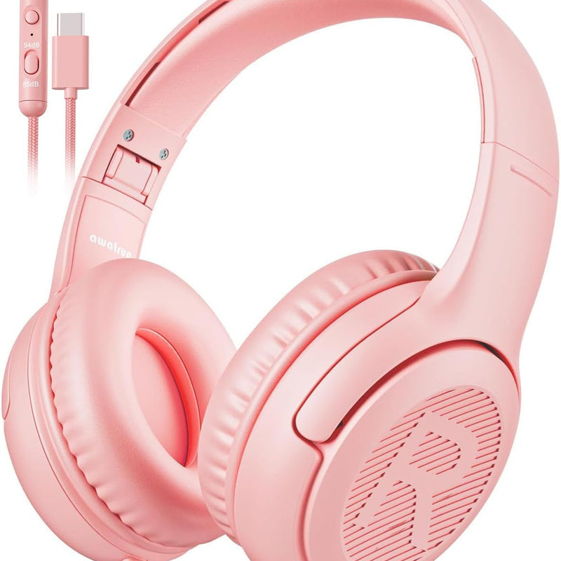 awatrue kids headphones wired toddler headphones with microphone over-ear design 85/94db volume-limiting