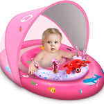 LAYCOL Baby Pool Float with Canopy UPF50+, 120°Adjustable Sun Protection and Anti-Tip Safety Seat, Inflatable Toddler Floaties Infant Pool Float with Animal Pool Toys, Baby Beach Essentials for 6-36M