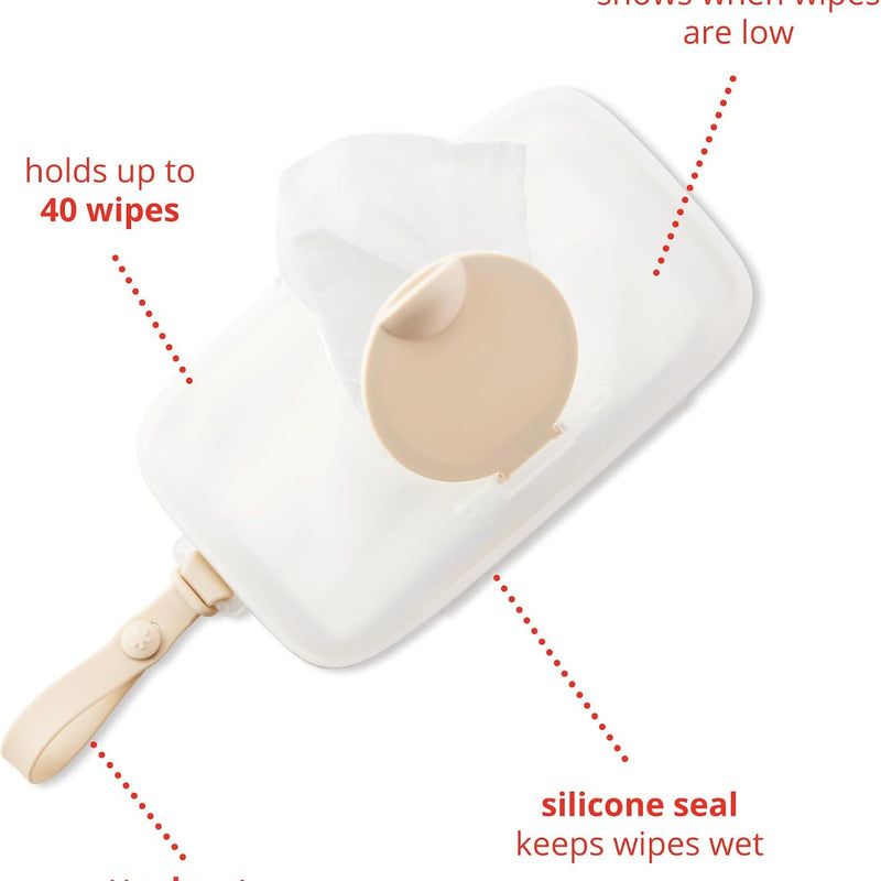 Skip Hop Baby Wipes Dispenser Case, Holds Up to 40 Wipes, Grab & Go Travel Wipe Holder with Snug Seal, Oat