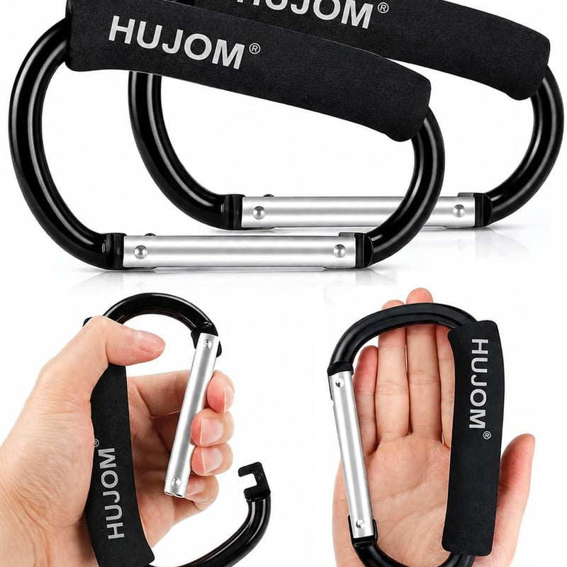 Stroller Hooks 2 Pack Heavy Duty Large Carabiner Clips for Bags & Baby Gear | Universal Fit, Hang Diaper, Purse, Grocery & Shopping Bags, Mommy Accessories, Backpack, Camping, Hiking, Travel, Moms gift
