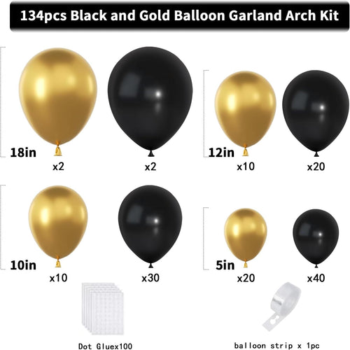 Black Gold Balloons Garland Arch Kit 134pcs Different Size Party Decorations Supplies