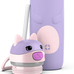 Ello Ellies 12oz Stainless Steel Leakproof Kids Water Bottle, Cat | Insulated kids water bottle with straw, leakproof locking lid, carry handle, and stainless steel fun animal design for school