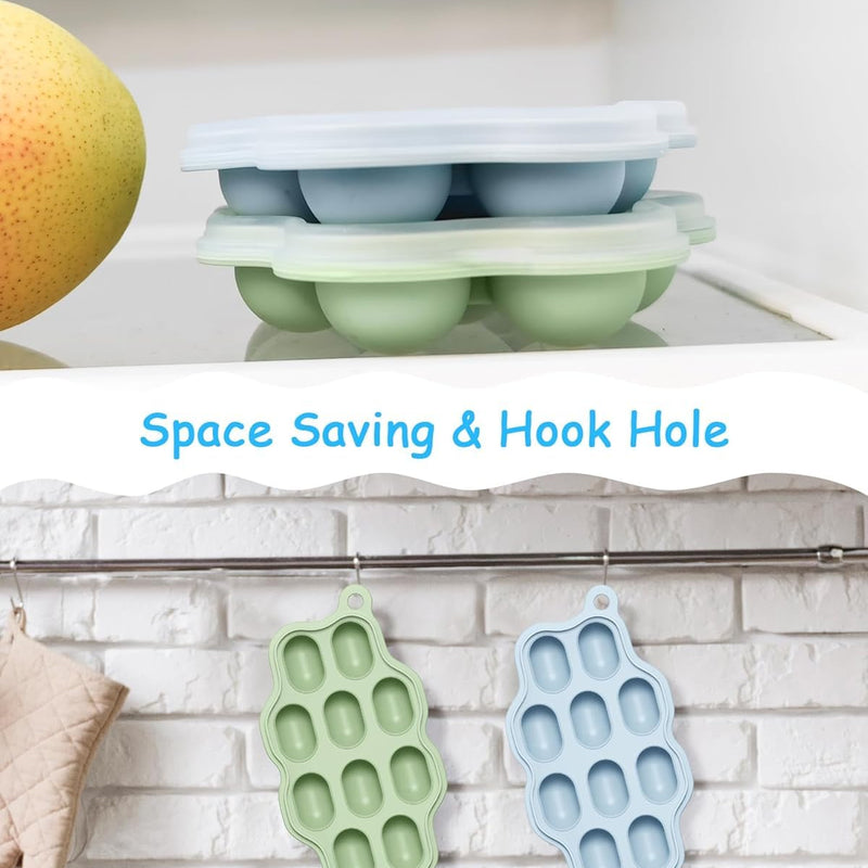 Baby Food Freezer Tray with Lids 2 Pack, Silicone Baby Food Storage Containers for Homemade Baby Food, Purees, Breastmilk, Ice Cube & Popsicle Mold (Blue/Green)