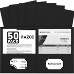 Two Pocket Folders, RAZCC 50 Pack 2 Pocket Folders Fit Letter Size Paper, Paper Folders with Pockets for School Office Business Home, Black