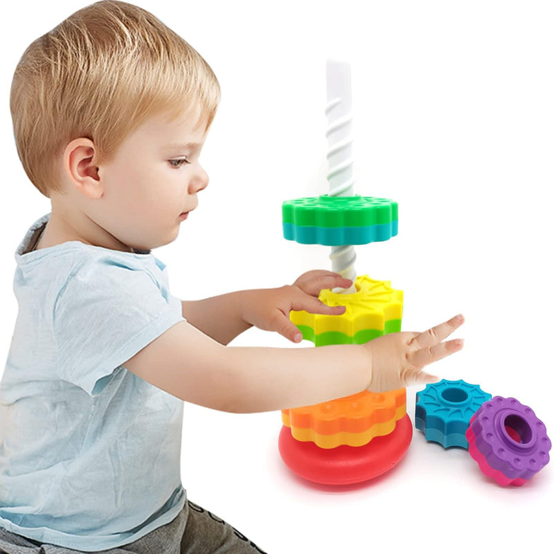 LUCKFUTURE Spinning Stacking Toys, Educational Toddler Toy Stacking Rings Baby Toys, Montessori Toy for Girls and Boys, Spin Gears Christmas Birthday Gift for 1-3 Year Old