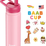 baab 18oz Kids Insulated Water Bottle 18/8 Stainless Steel Straw Cup 2 Pack | BPA-Free, DIY Stickers, Leakproof & Spillproof, Easy to Clean & Carry, Gift for Boy Girl Youth, for School Sport Travel