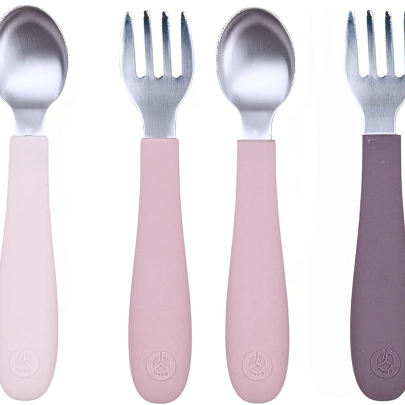 WeeSprout Toddler Utensils, 3 Forks & 3 Spoons, 18/8 Stainless Steel & Food Grade Silicone, Thick Easy-Grip Handles, Perfect Length For New Self Feeders, Gentle On Gums & Teeth, Dishwasher Safe