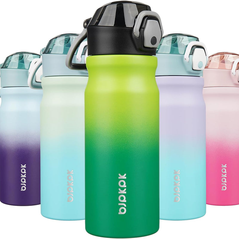 BJPKPK 18 oz Water Bottle with Straw & Handle, Insulated Stainless Flask | Leak Proof Locking Lid, Thermal, Double Wall Vacuum, Keeps Hot/Cold, BPA Free, Dishwasher Safe, Travel & Sports, Bubble Gum