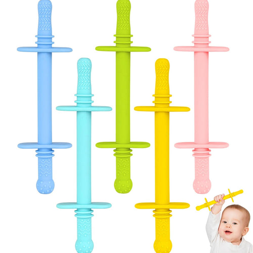 5Pcs Silicone Teether Tube Chew Straw Toy for Infants Toddlers, BPA Free, Freezable, Dishwasher Safe