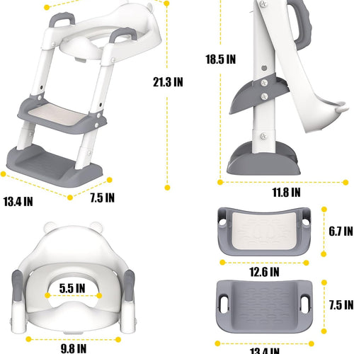 HBTower Potty Training Seat with Step Stool Ladder & Safety Handles,Grey | Foldable Toddler Toilet Seat with Splash Guard for Boys and Girls, Comfortable Kids Potty Cushion & Anti-Slip Pads