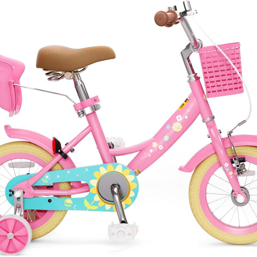 XJD Girls 12-16 Inch Kids Bike with Training Wheels, Streamers, and Adjustable Seat