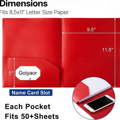 6 Pack Plastic Folders with Pockets, 6 Assorted Colors, 2 Pocket Folders for Documents, Heavy Duty Poly Pocket Folders with Business Card Slot, File Folders for Office School Home Organization