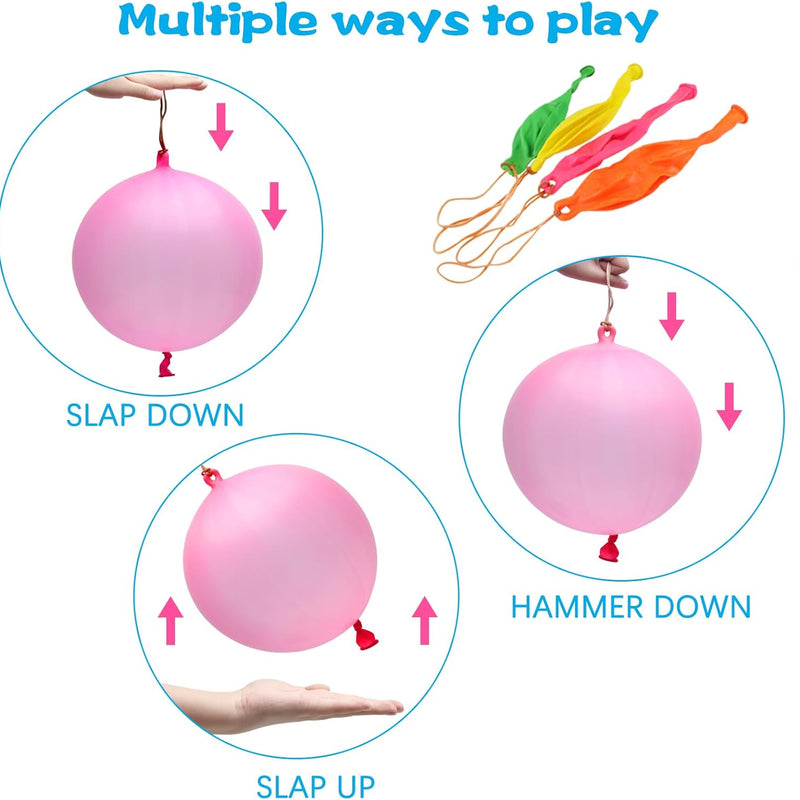 RUBFAC 36pc Punch Balloons, Birthday Party Favors for Kids, Heavy Duty Neon Bouncy Balls
