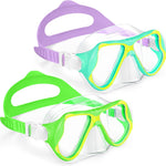 Freela 2 Pack Kids Swim Goggles Mask for Boys Girls 3-14, Tempered Glass Lens 180° HD View with Nose Cover for Pool Beach