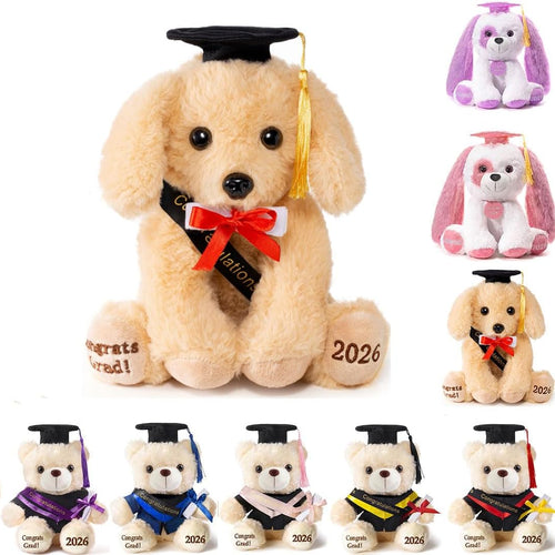 8 Inch Graduation Plush Stuffed Animal Class of 2026 Brown Puppy Dog