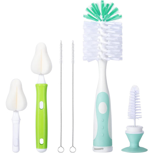 Baby Bottle Brush Kit with Suction Base, Hidden Cleaner & Sponge, Green | Suction baby bottle brush kit with hidden cleaner and sponge heads. Usage fit applies for compact bottles and cups.
