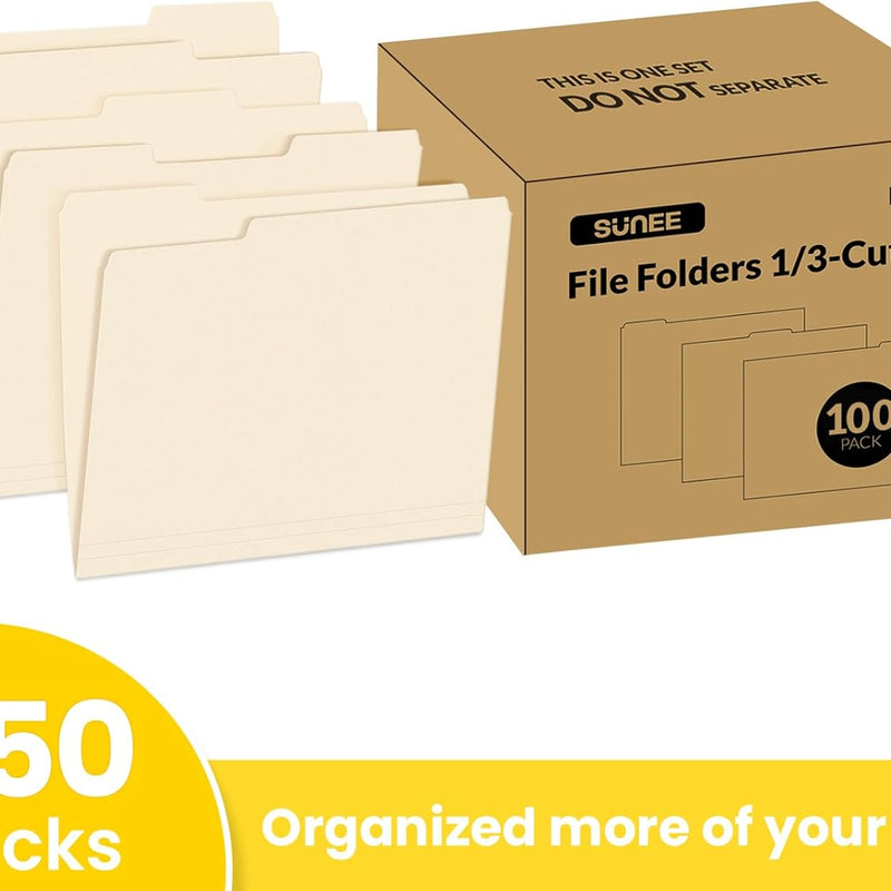 SUNEE Manilla Folders Letter Size (8.5 x 11 inches), 250 Per Box, 1/3 Cut Tab for Easy Labeling and Organization, Durable Standard Paper for Home, Office, School Filing