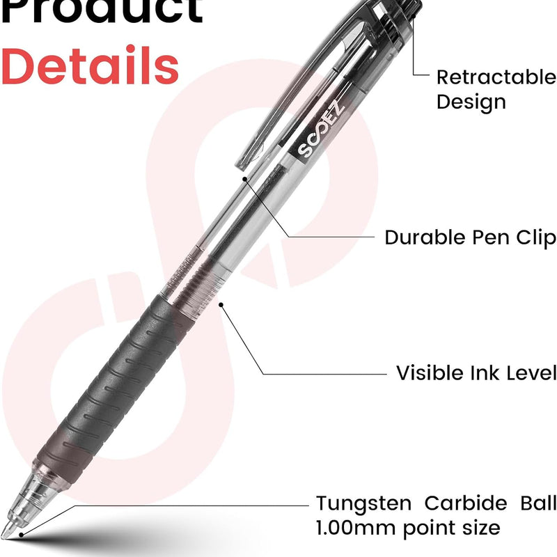 Sooez 40 Pack Bulk Pens Ballpoint, Smooth Writing Pens with Soft Grip, Retractable Black Ink Pens, Medium Point 1.0mm Pen for Journaling, Ballpoint Pen Office Supplies for Nurse, Server, Note Taking