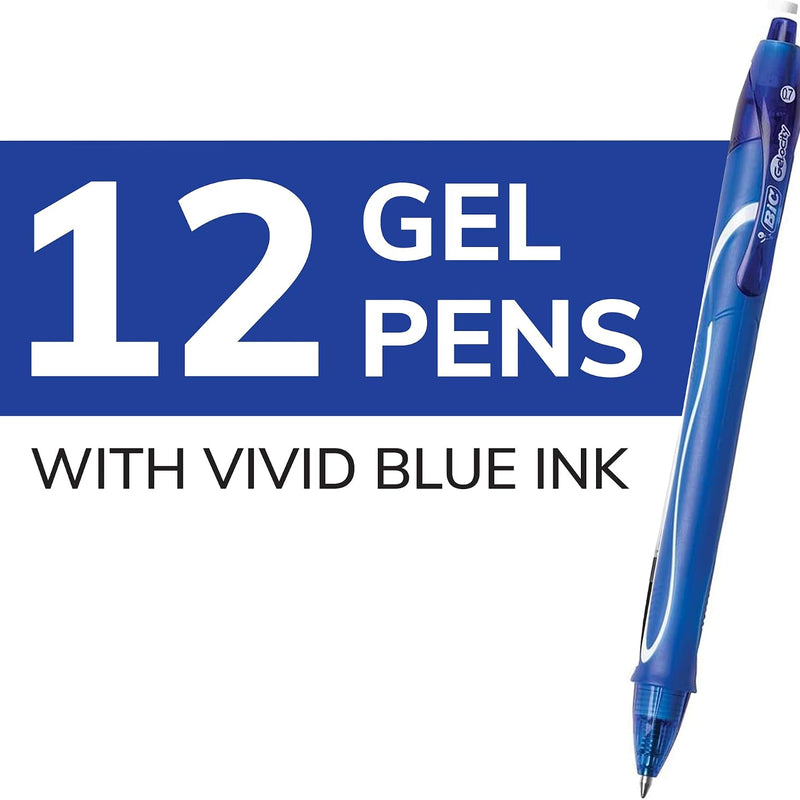 BIC Gelocity Quick Dry Blue Gel Pens, Medium Point (0.7 mm), School Supplies for Students and Teachers, with Full Grip, 12-Count Pack in Blue