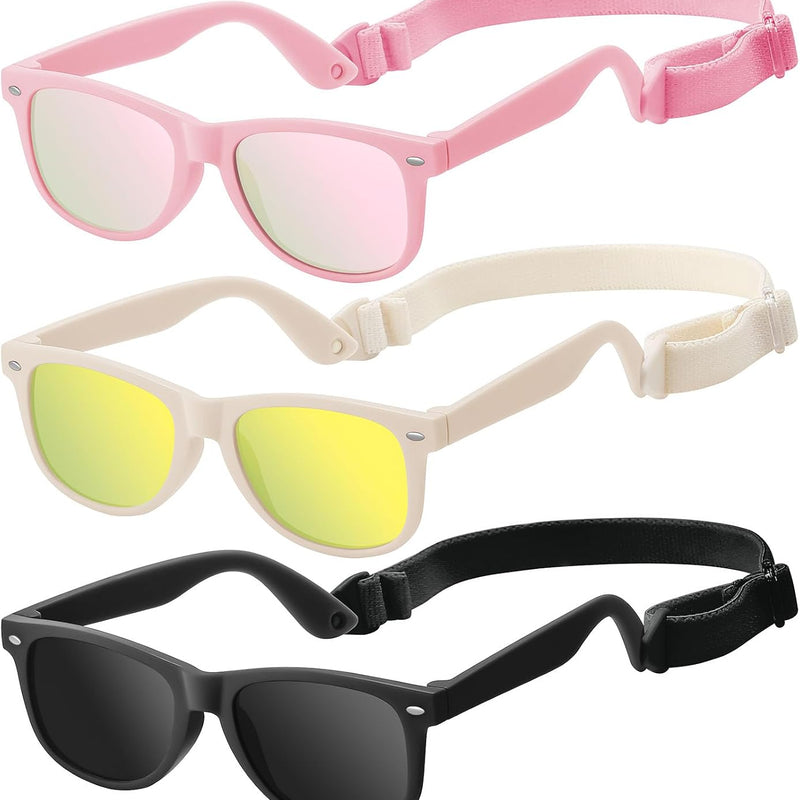 Baby Infant & Toddler Sunglasses with Strap, Boys & Girls 0-24Months, UV400 | Flexible TPEE Rubber Frame, Comfortable Fit, Outdoor Travel Ready