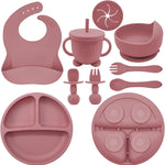 Silicone Baby Feeding Set | Baby Led Weaning Supplies Includes Suction Bowls and Divided Plates, Adjustable Bib, Baby Utensils Spoons and Forks,Cup | Baby Feeding Essentials (Light Green)