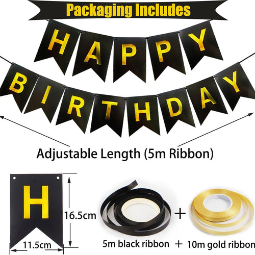 Black Gold Birthday Decoration Set for Men Women Girls and Boys Party