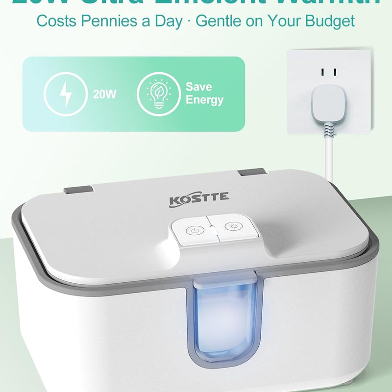 Baby Wipes Warmer, Larger Capacity Wipe Dispenser, Even Heating Diaper Wipe Warmer with Night Light, On/Off Switch, White