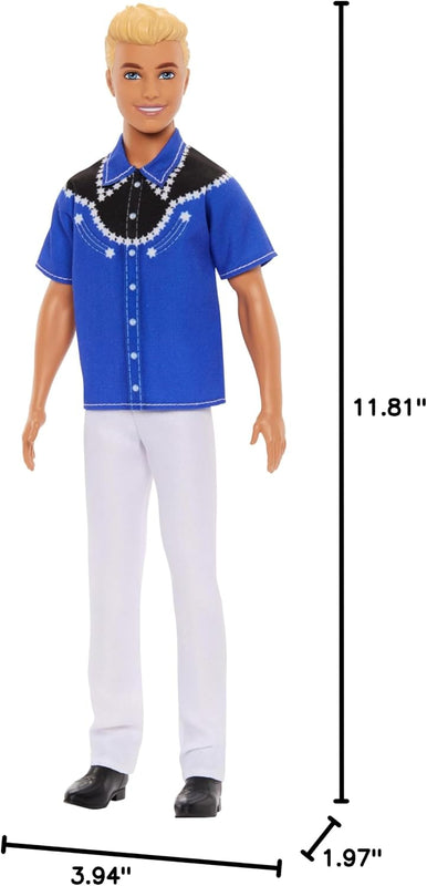 Barbie Fashionistas Ken Doll #226 Wearing a Removable Western Shirt, Pants & Boots, Blonde Fashion Doll, 65th Anniversary Collectible