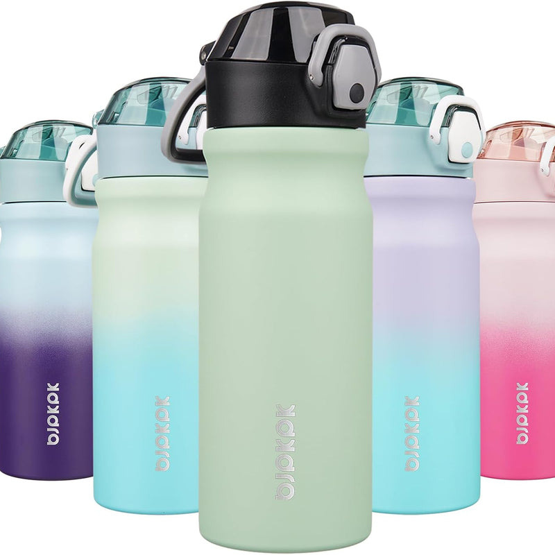 BJPKPK 18 oz Water Bottle with Straw & Handle, Insulated Stainless Flask | Leak Proof Locking Lid, Thermal, Double Wall Vacuum, Keeps Hot/Cold, BPA Free, Dishwasher Safe, Travel & Sports, Bubble Gum